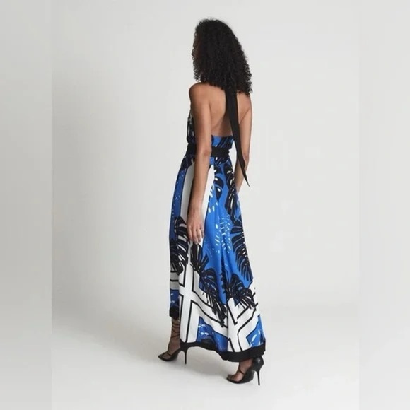 REISS ERIN Royal blue and white palm print halter neck maxi dress size 2. - Picture 3 of 13